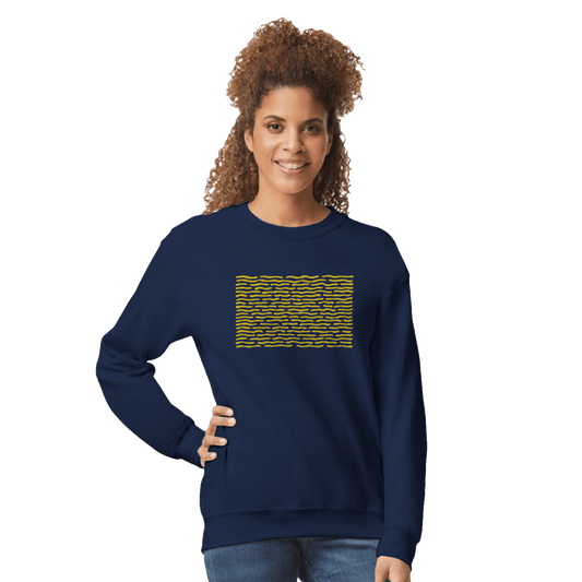 "Blue Current" – Minimal Wavy Line Crewneck Sweatshirt (Navy) - MildPrint.store