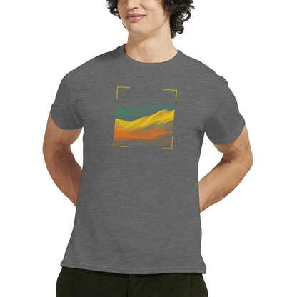 "Digital Terrain" – Abstract Gradient Grid T-Shirt – Futuristic Landscape Graphic Tee (Graphite Heather) - MildPrint.store