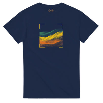 "Digital Terrain" – Abstract Gradient Grid T-Shirt – Futuristic Landscape Graphic Tee (Navy) - MildPrint.store