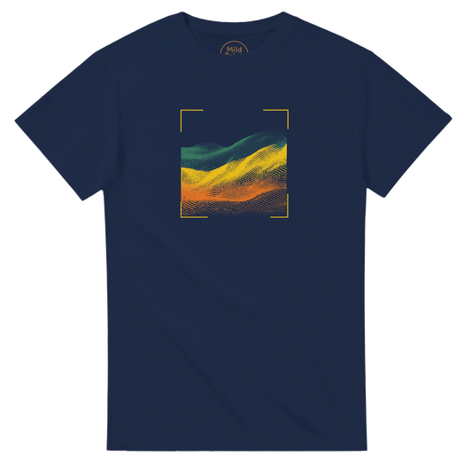 "Digital Terrain" – Abstract Gradient Grid T-Shirt – Futuristic Landscape Graphic Tee (Navy) - MildPrint.store