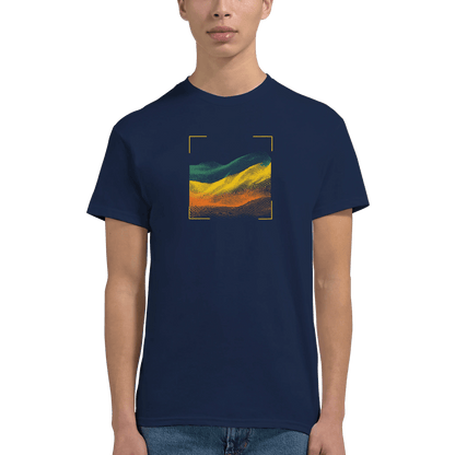 "Digital Terrain" – Abstract Gradient Grid T-Shirt – Futuristic Landscape Graphic Tee (Navy) - MildPrint.store