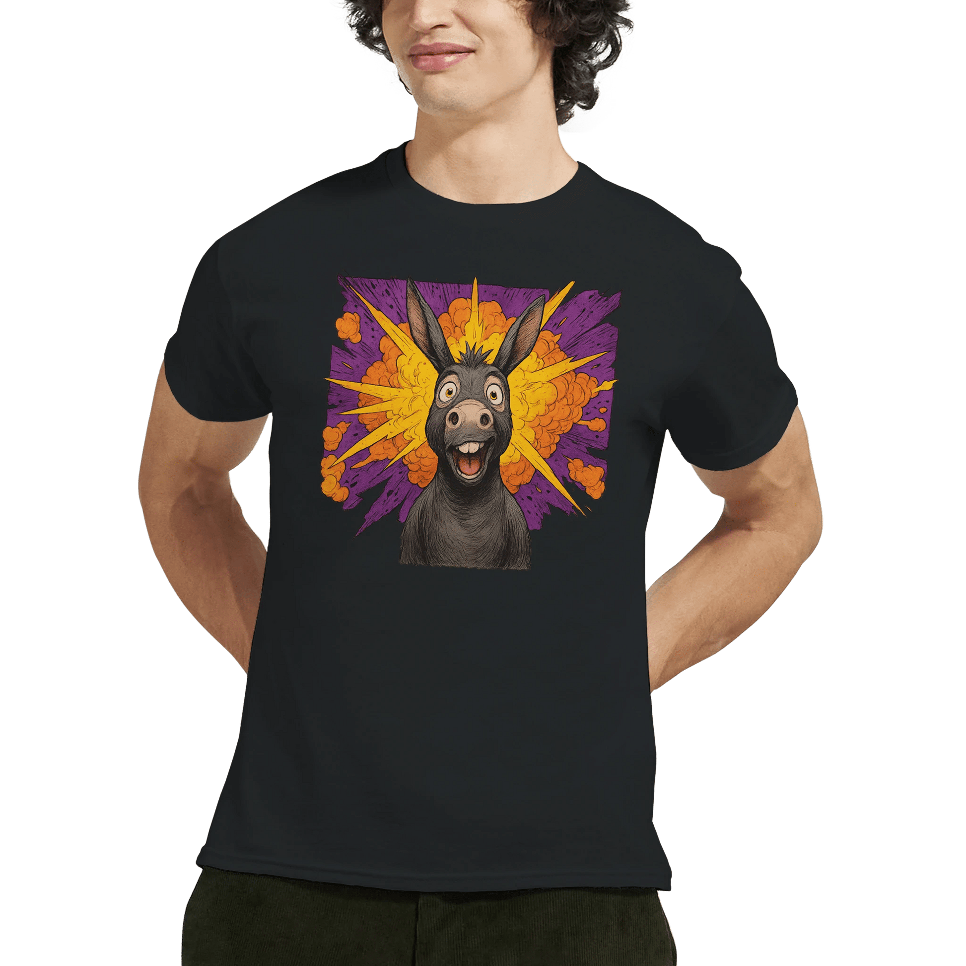"Exploding Personality" – Funny Donkey T-Shirt – Double - Sided Comic Tee – Weird Gift for Him or Her (Black) - MildPrint.store