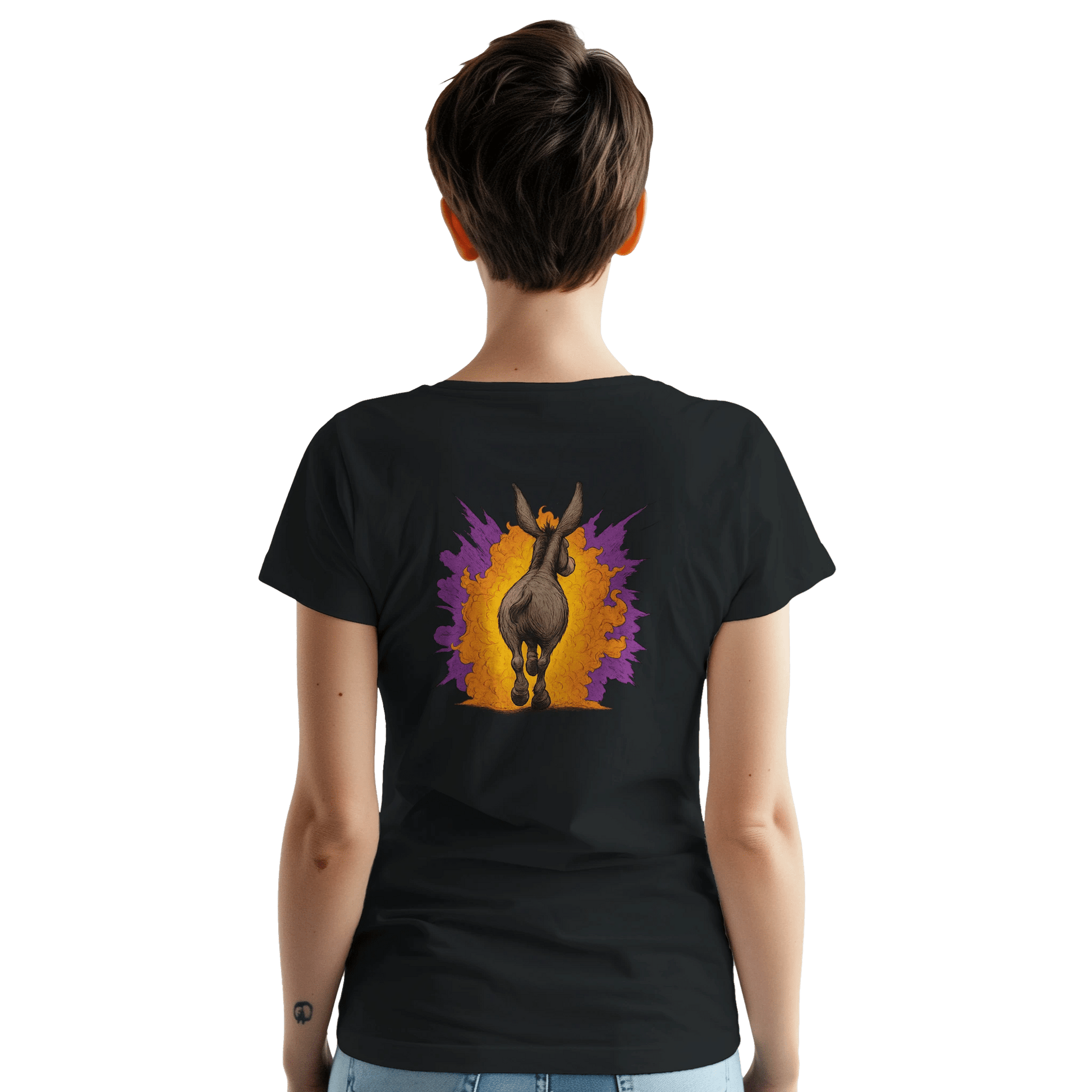 "Exploding Personality" – Funny Donkey T-Shirt – Double - Sided Comic Tee – Weird Gift for Him or Her (Black) - MildPrint.store