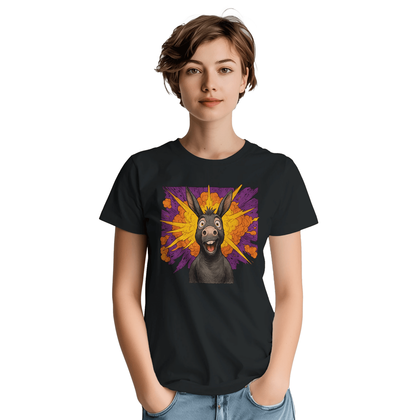 "Exploding Personality" – Funny Donkey T-Shirt – Double - Sided Comic Tee – Weird Gift for Him or Her (Black) - MildPrint.store