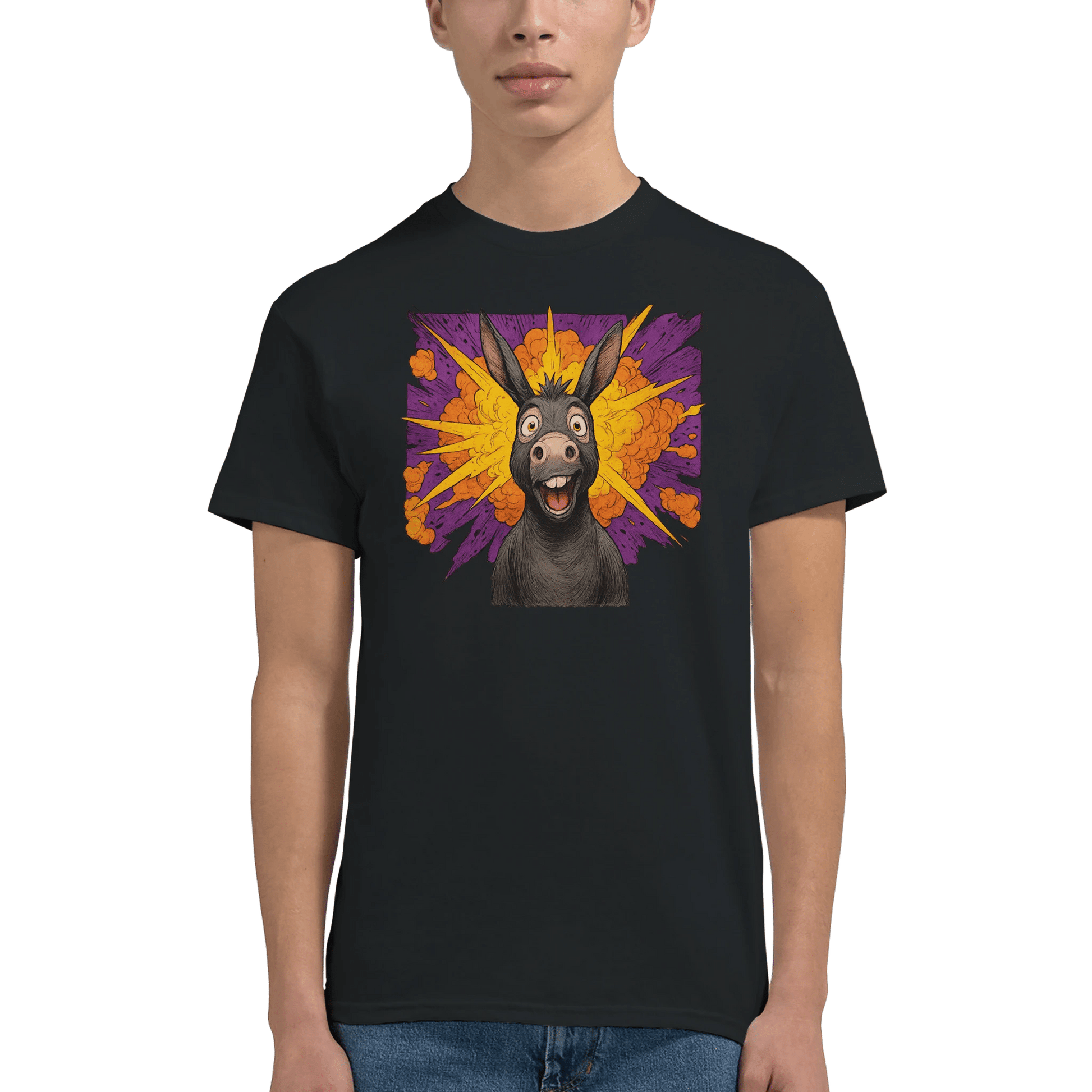 "Exploding Personality" – Funny Donkey T-Shirt – Double - Sided Comic Tee – Weird Gift for Him or Her (Black) - MildPrint.store