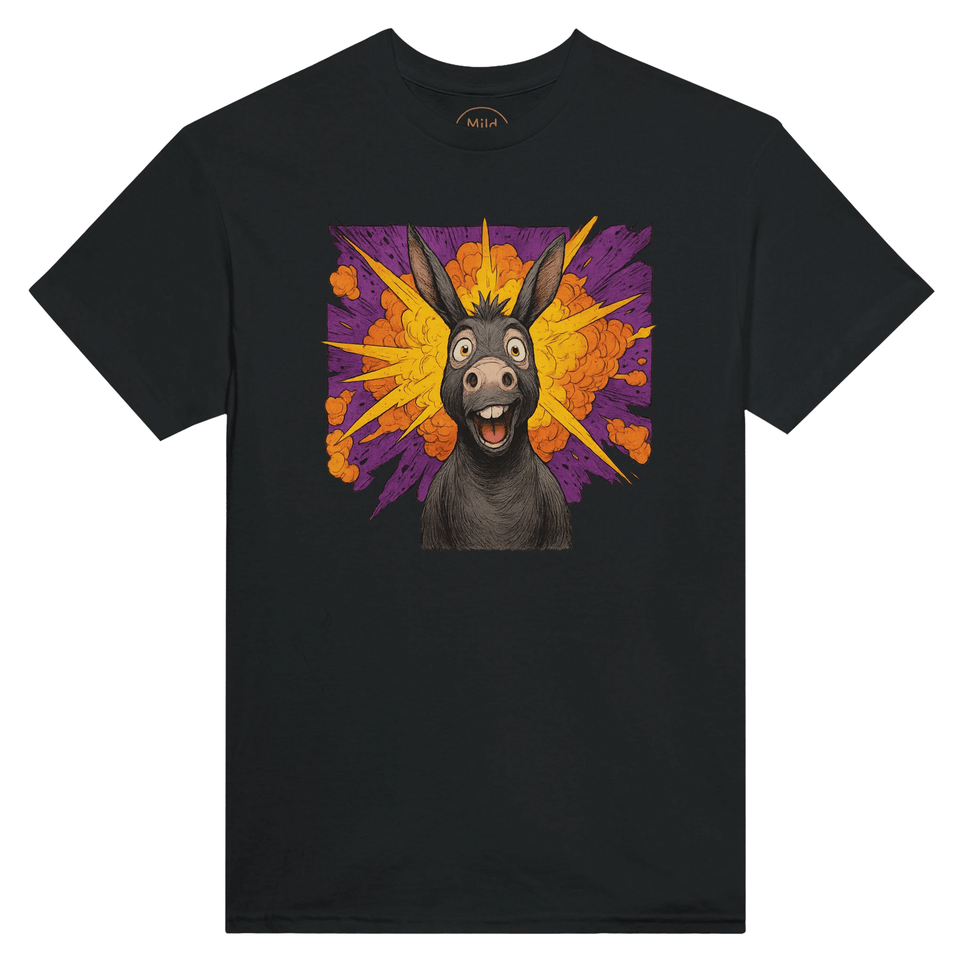 "Exploding Personality" – Funny Donkey T-Shirt – Double - Sided Comic Tee – Weird Gift for Him or Her (Black) - MildPrint.store