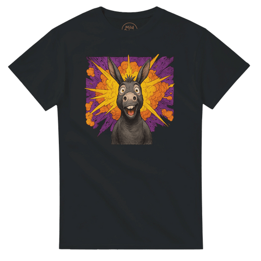 "Exploding Personality" – Funny Donkey T-Shirt – Double - Sided Comic Tee – Weird Gift for Him or Her (Black) - MildPrint.store
