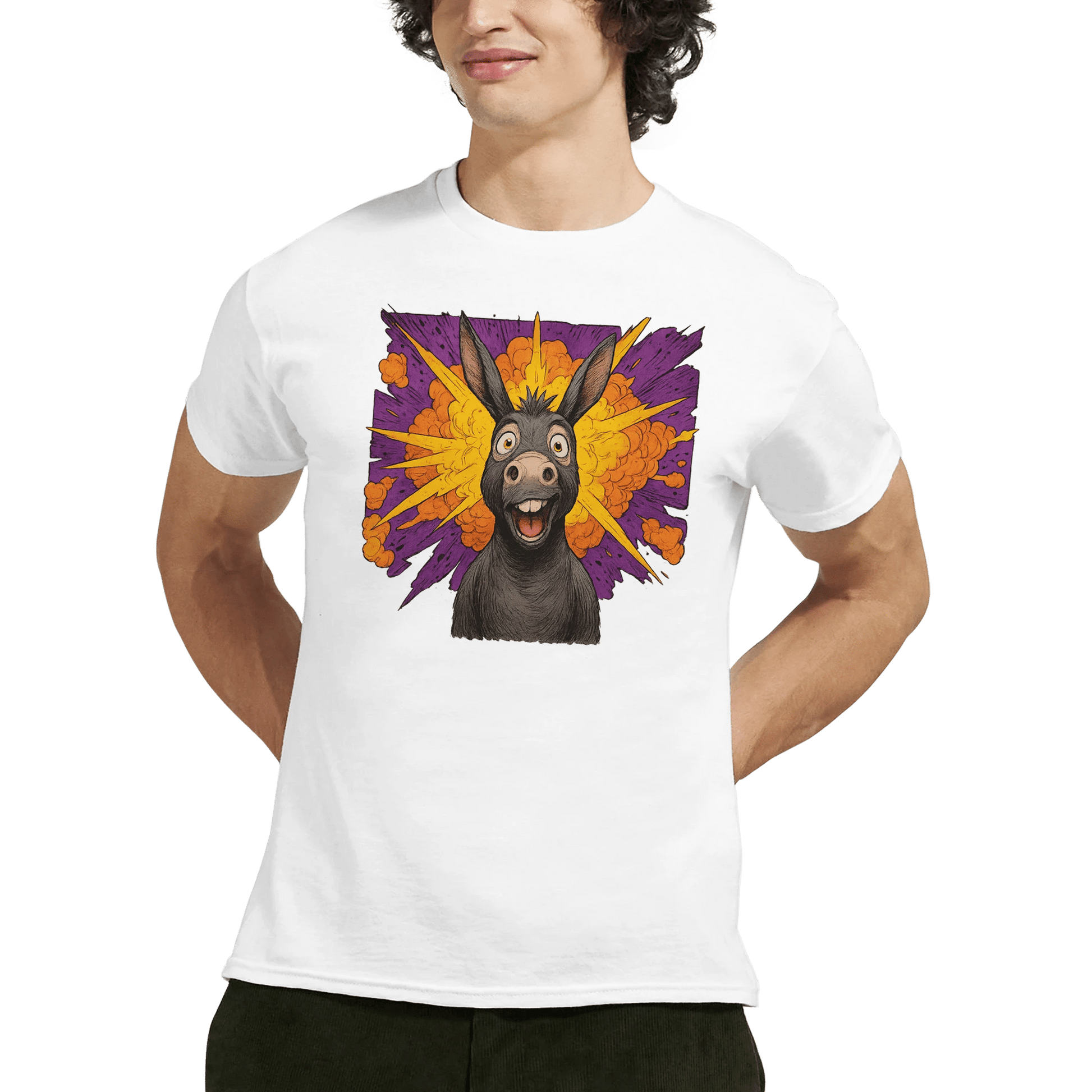 "Exploding Personality" – Funny Donkey T-Shirt – Double - Sided Comic Tee – Weird Gift for Him or Her (White) - MildPrint.store