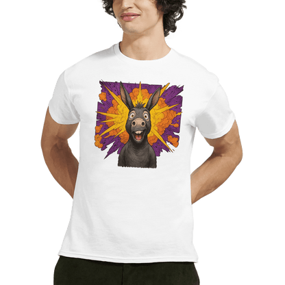 "Exploding Personality" – Funny Donkey T-Shirt – Double - Sided Comic Tee – Weird Gift for Him or Her (White) - MildPrint.store