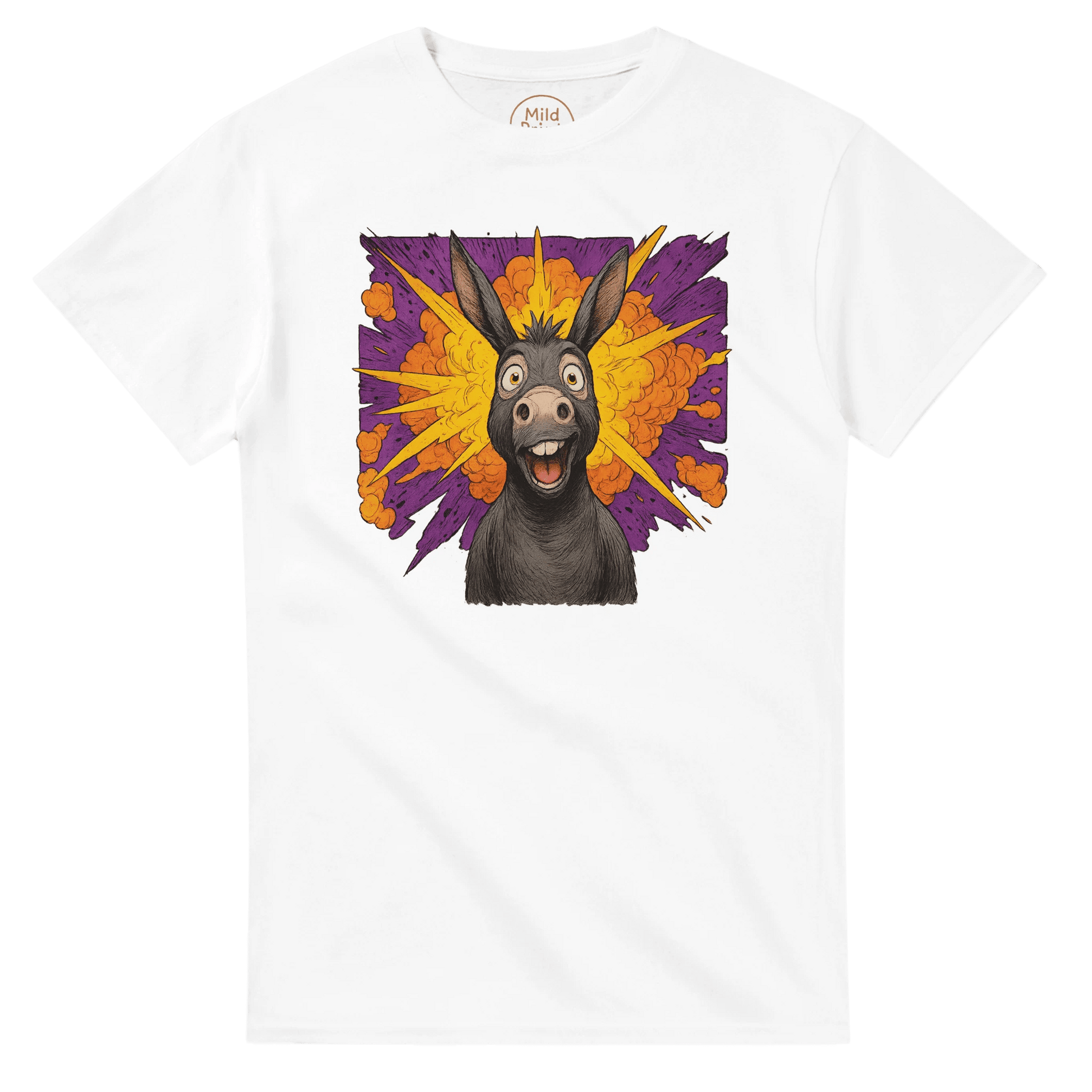 "Exploding Personality" – Funny Donkey T-Shirt – Double - Sided Comic Tee – Weird Gift for Him or Her (White) - MildPrint.store