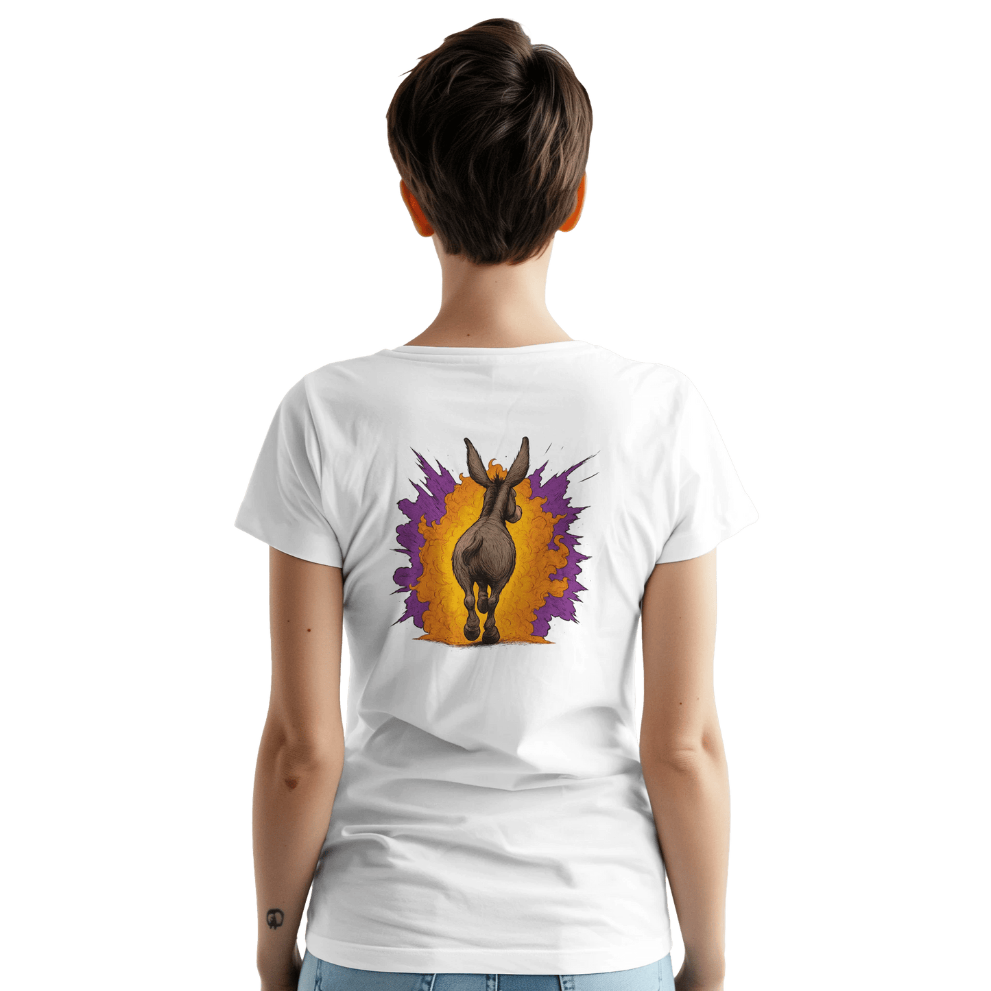 "Exploding Personality" – Funny Donkey T-Shirt – Double - Sided Comic Tee – Weird Gift for Him or Her (White) - MildPrint.store