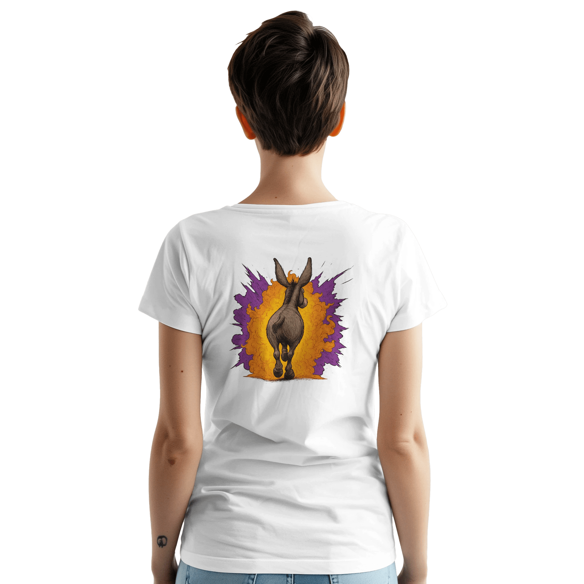 "Exploding Personality" – Funny Donkey T-Shirt – Double - Sided Comic Tee – Weird Gift for Him or Her (White) - MildPrint.store