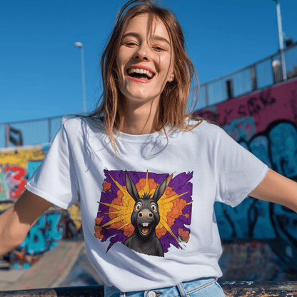 "Exploding Personality" – Funny Donkey T-Shirt – Double - Sided Comic Tee – Weird Gift for Him or Her (White) - MildPrint.store