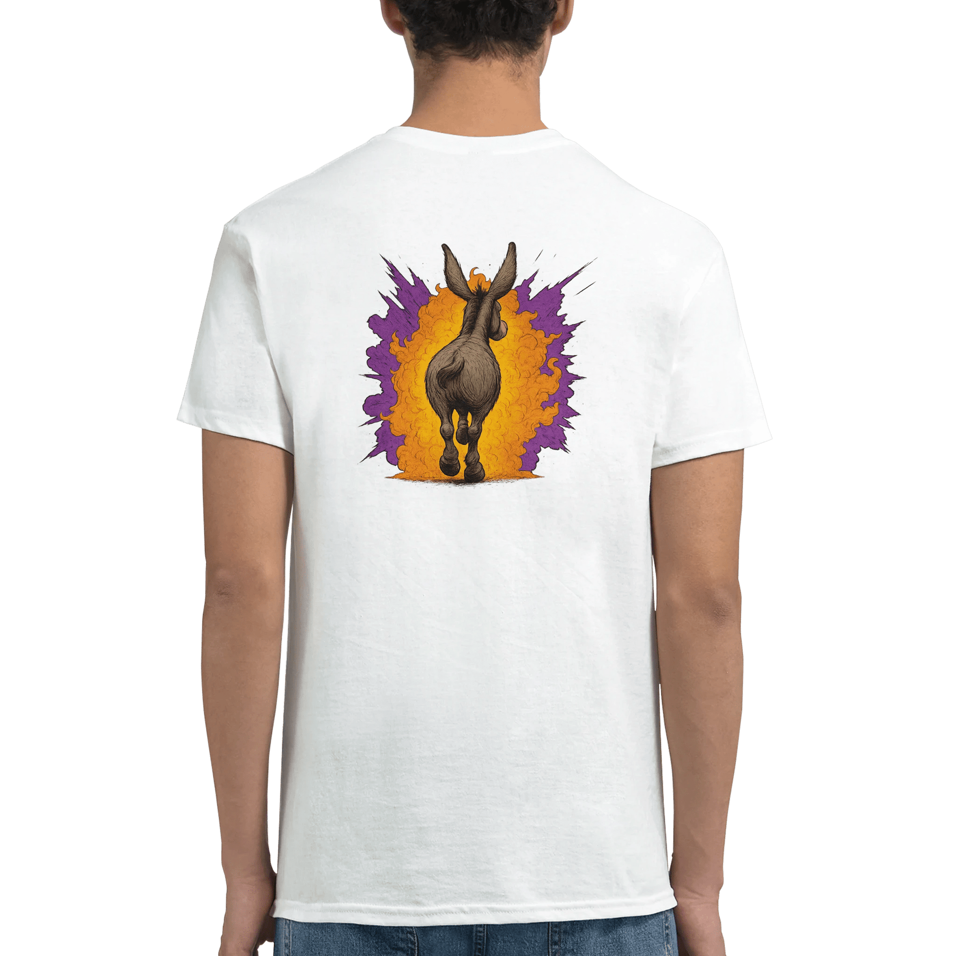 "Exploding Personality" – Funny Donkey T-Shirt – Double - Sided Comic Tee – Weird Gift for Him or Her (White) - MildPrint.store