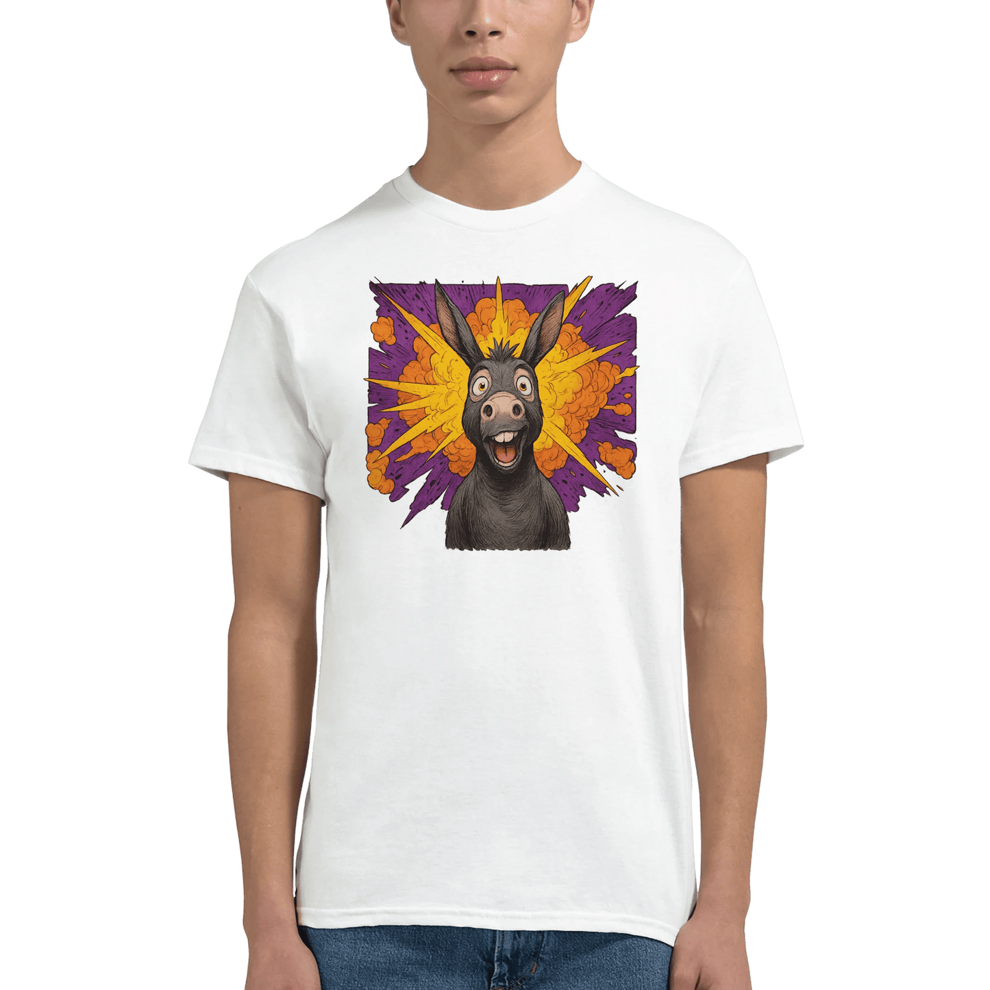 "Exploding Personality" – Funny Donkey T-Shirt – Double - Sided Comic Tee – Weird Gift for Him or Her (White) - MildPrint.store