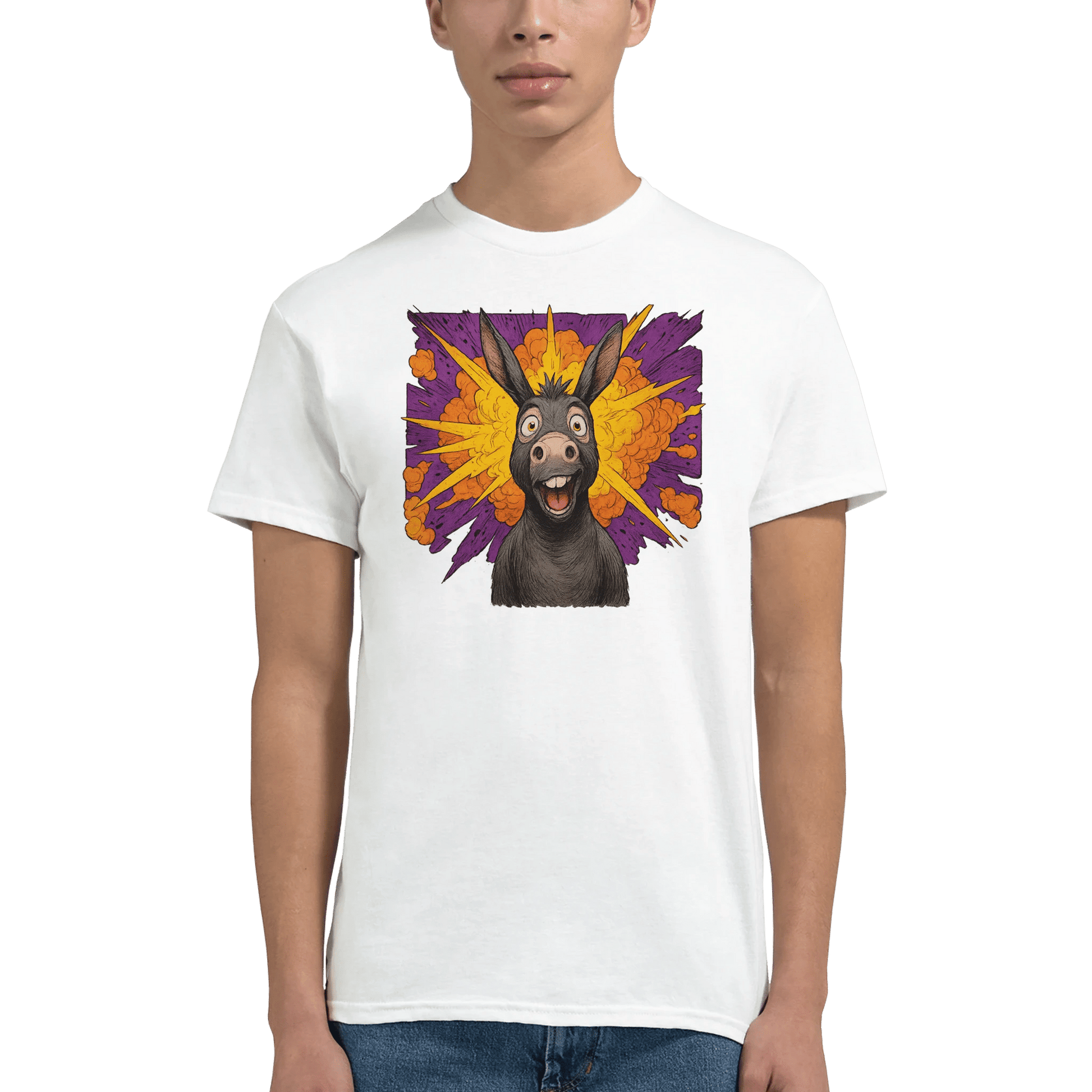 "Exploding Personality" – Funny Donkey T-Shirt – Double - Sided Comic Tee – Weird Gift for Him or Her (White) - MildPrint.store