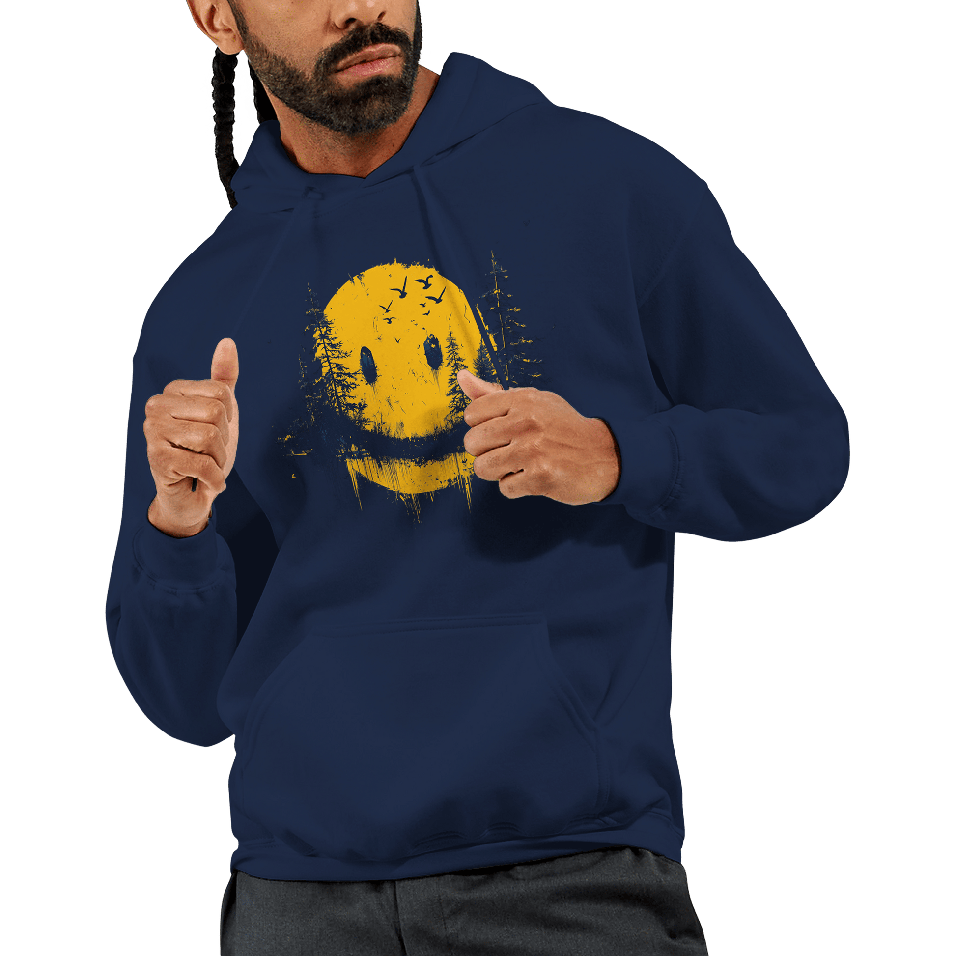 "Forest Smiley Hoodie" – Grunge Yellow Moon Hoodie – Nature Meets Streetwear - MildPrint.store