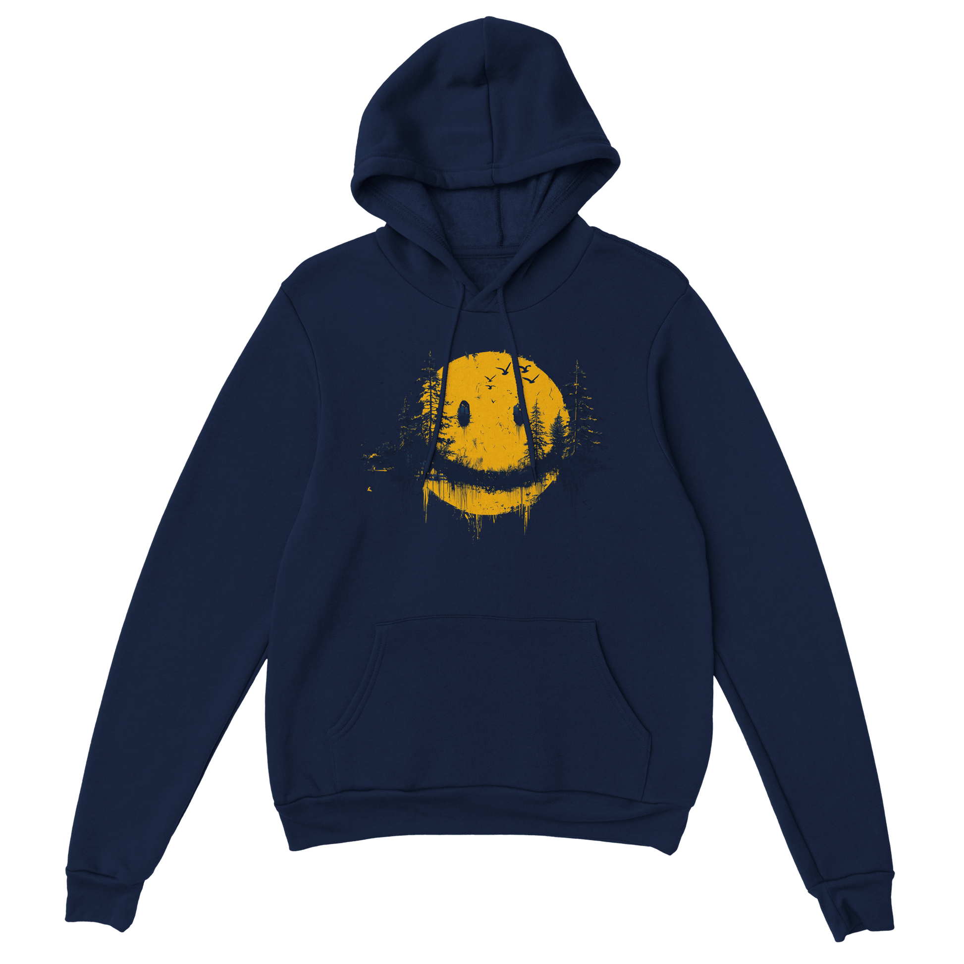 "Forest Smiley Hoodie" – Grunge Yellow Moon Hoodie – Nature Meets Streetwear - MildPrint.store
