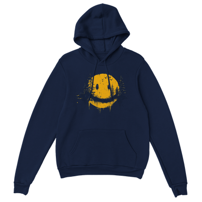 "Forest Smiley Hoodie" – Grunge Yellow Moon Hoodie – Nature Meets Streetwear - MildPrint.store