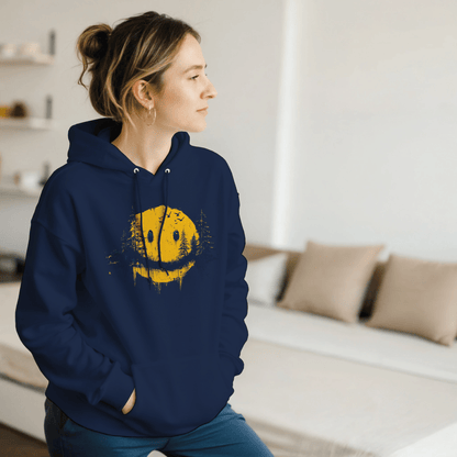 "Forest Smiley Hoodie" – Grunge Yellow Moon Hoodie – Nature Meets Streetwear - MildPrint.store