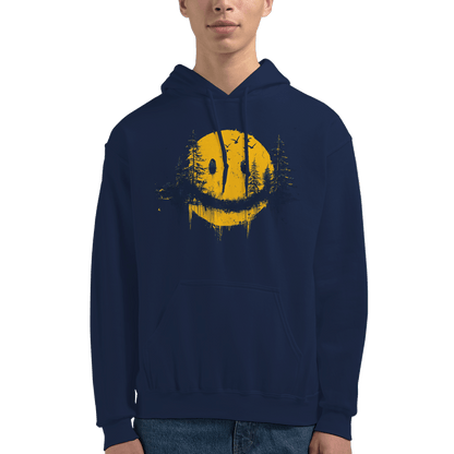 "Forest Smiley Hoodie" – Grunge Yellow Moon Hoodie – Nature Meets Streetwear - MildPrint.store