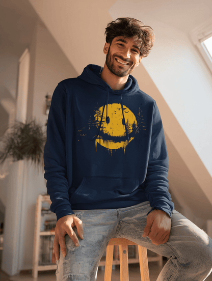 "Forest Smiley Hoodie" – Grunge Yellow Moon Hoodie – Nature Meets Streetwear - MildPrint.store
