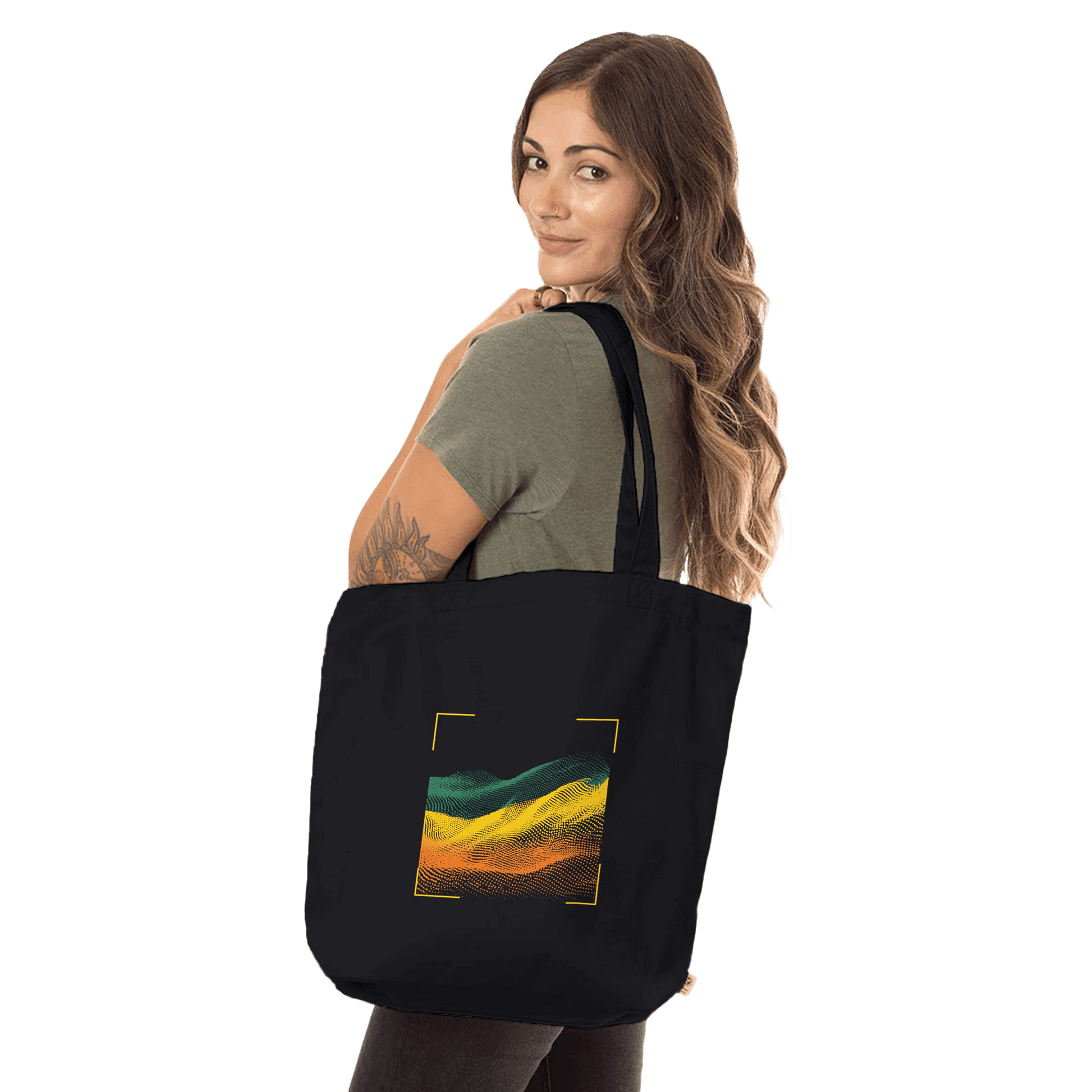 "Gridscape Tote" – Abstract Topography Organic Cotton Tote Bag - MildPrint.store