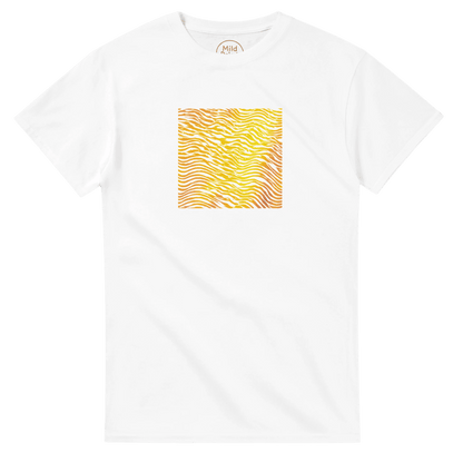 "Heatwave Lines" – Abstract Sun Pattern T-Shirt – Modern Minimalist Graphic Tee (White) - MildPrint.store
