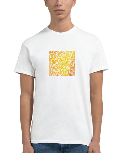 "Heatwave Lines" – Abstract Sun Pattern T-Shirt – Modern Minimalist Graphic Tee (White) - MildPrint.store