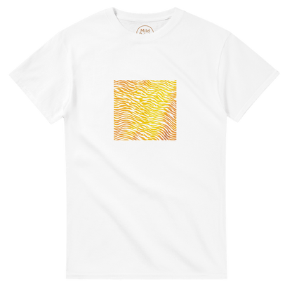 "Heatwave Lines" – Abstract Sun Pattern T-Shirt – Modern Minimalist Graphic Tee (White) - MildPrint.store