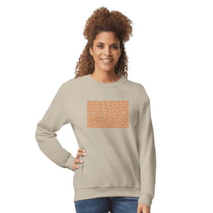 "Orange Drift" – Minimal Wavy Line Crewneck Sweatshirt (Sand) - MildPrint.store