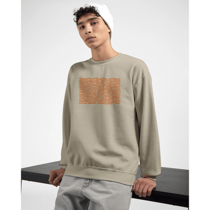 "Orange Drift" – Minimal Wavy Line Crewneck Sweatshirt (Sand) - MildPrint.store