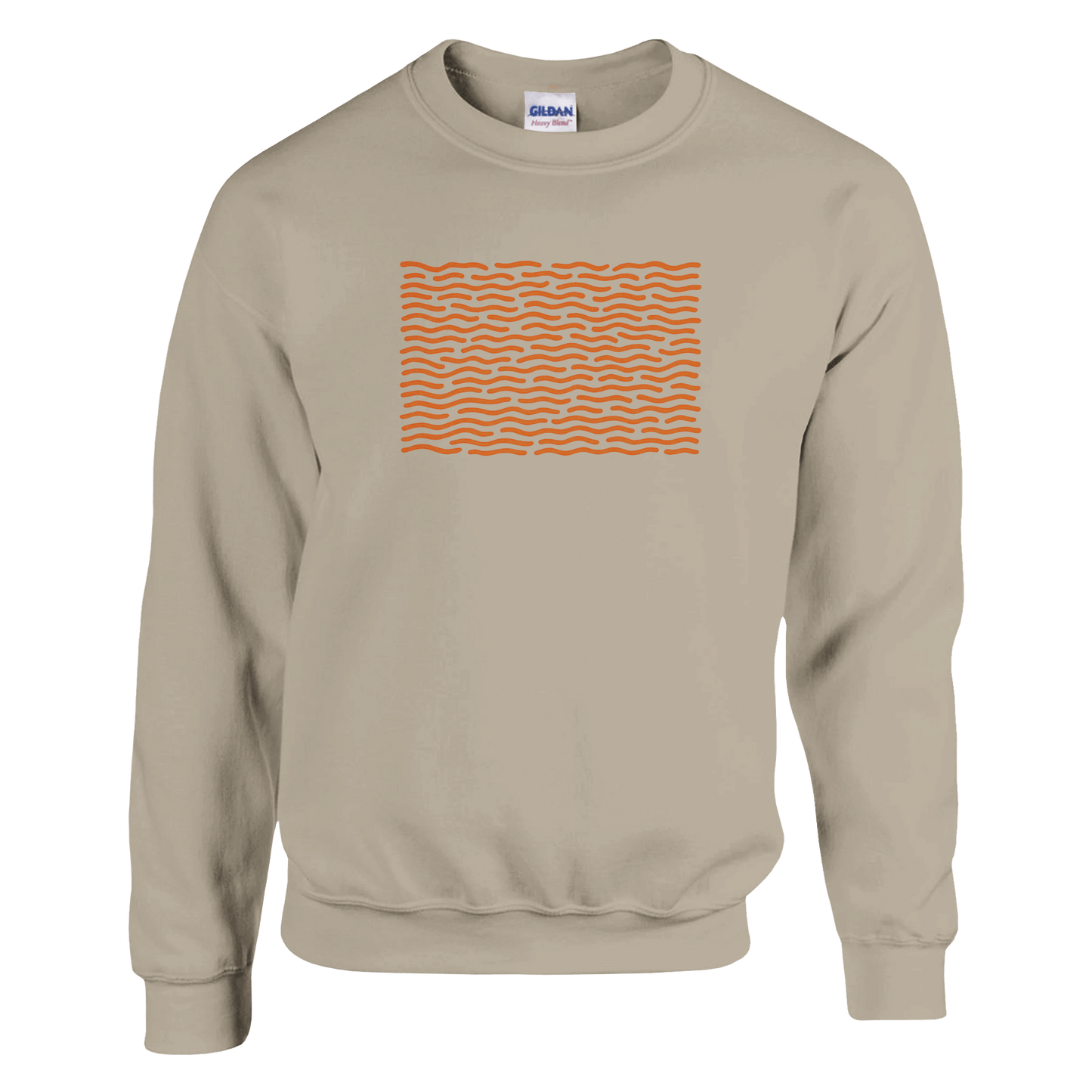 "Orange Drift" – Minimal Wavy Line Crewneck Sweatshirt (Sand) - MildPrint.store
