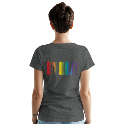 "Proud Identity" – Rainbow Fingerprint & Barcode T-Shirt – Double - Sided Pride Tee (Graphite Heather) - MildPrint.store