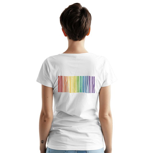 "Proud Identity" – Rainbow Fingerprint & Barcode T-Shirt – Double - Sided Pride Tee (White) - MildPrint.store