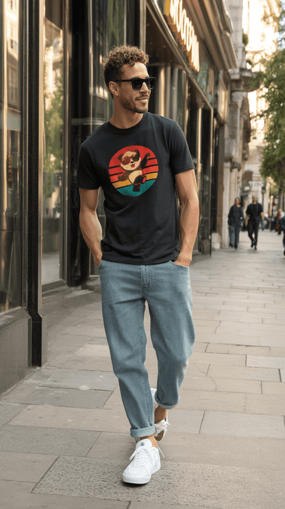 "Retro Disco Panda" – Funny Dancing Panda T-Shirt – Vintage Sunset Graphic Tee (Black) - MildPrint.store