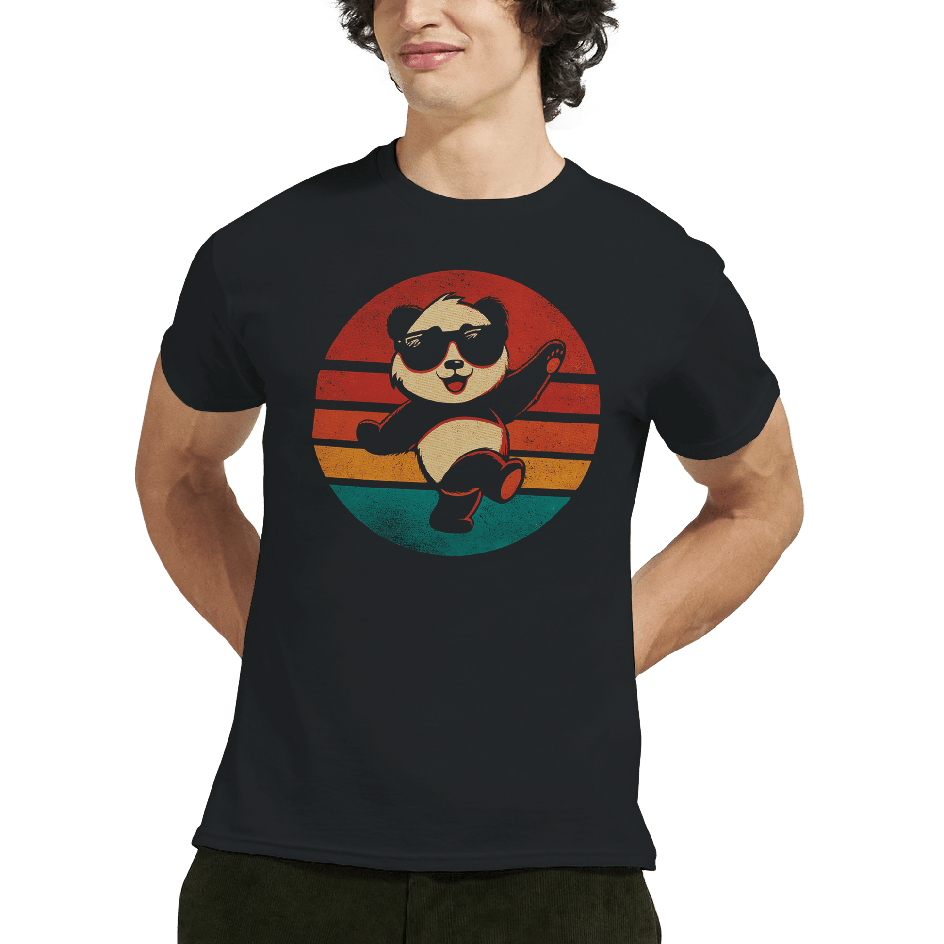 "Retro Disco Panda" – Funny Dancing Panda T-Shirt – Vintage Sunset Graphic Tee (Black) - MildPrint.store