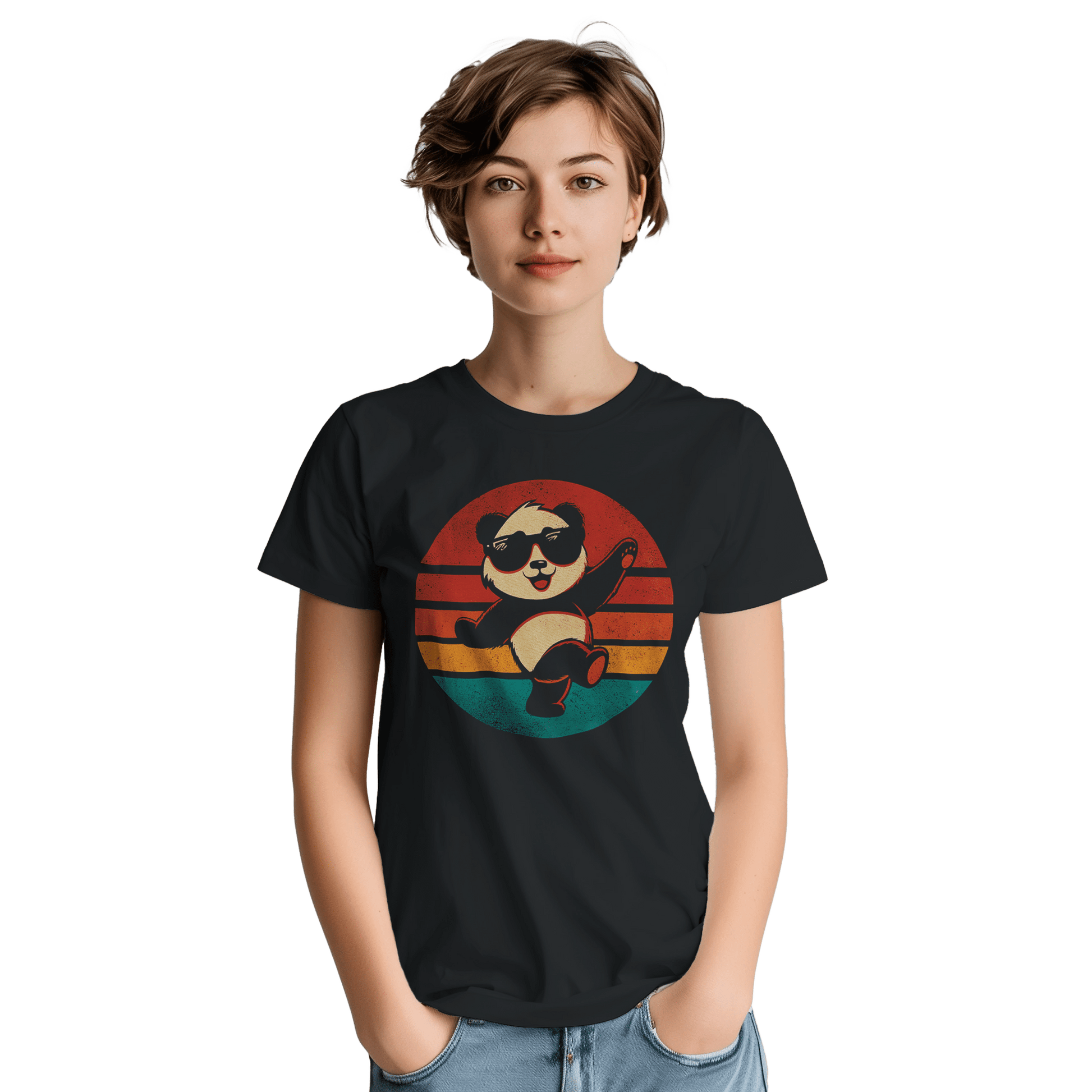 "Retro Disco Panda" – Funny Dancing Panda T-Shirt – Vintage Sunset Graphic Tee (Black) - MildPrint.store