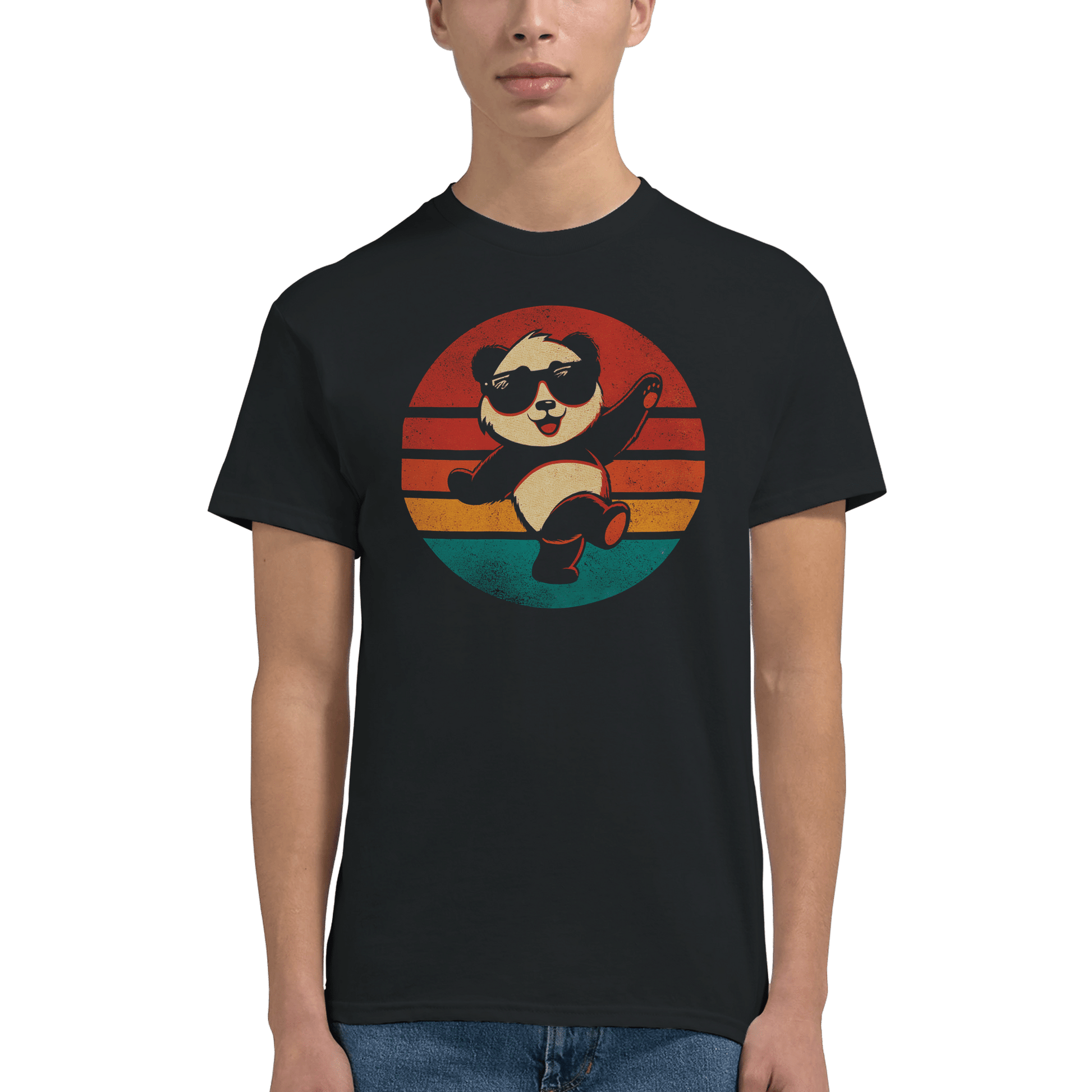 "Retro Disco Panda" – Funny Dancing Panda T-Shirt – Vintage Sunset Graphic Tee (Black) - MildPrint.store