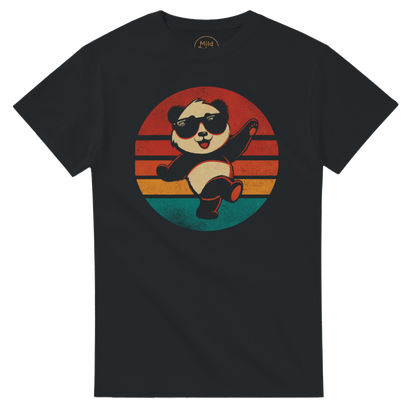 "Retro Disco Panda" – Funny Dancing Panda T-Shirt – Vintage Sunset Graphic Tee (Black) - MildPrint.store