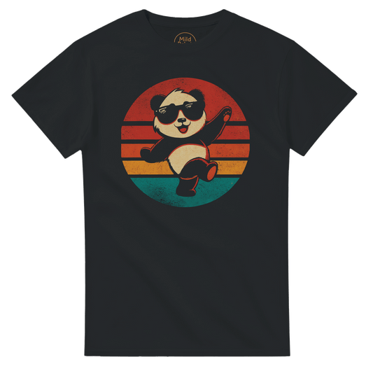 "Retro Disco Panda" – Funny Dancing Panda T-Shirt – Vintage Sunset Graphic Tee (Black) - MildPrint.store