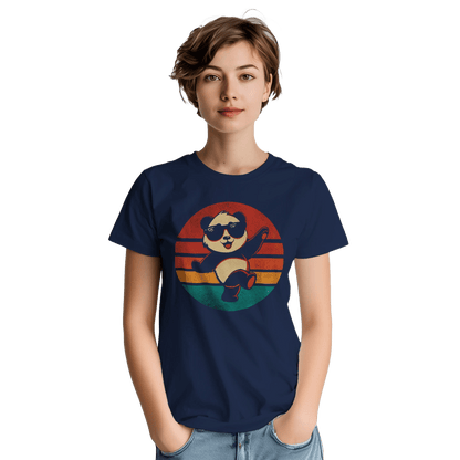 "Retro Disco Panda" – Funny Dancing Panda T-Shirt – Vintage Sunset Graphic Tee (Navy) - MildPrint.store