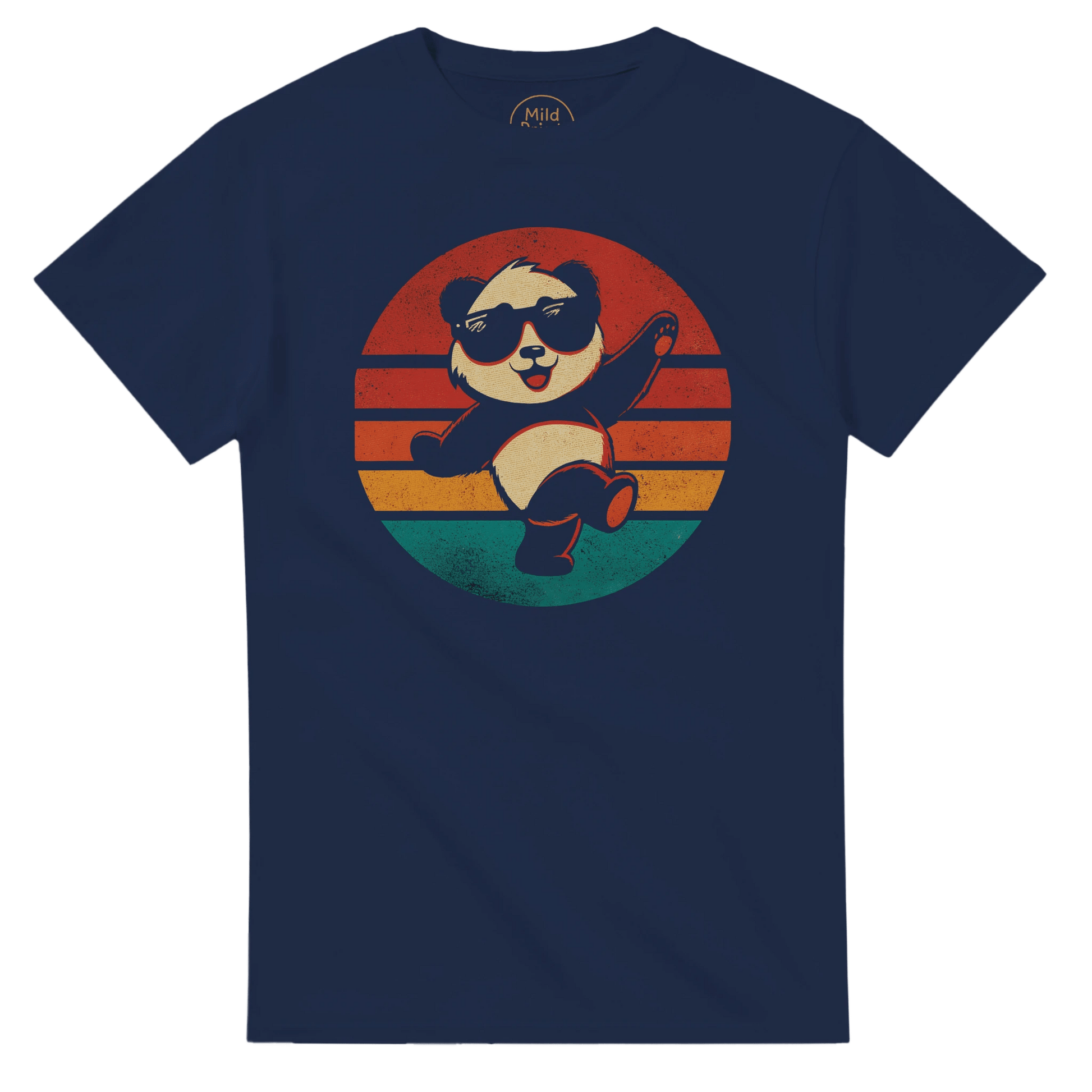 "Retro Disco Panda" – Funny Dancing Panda T-Shirt – Vintage Sunset Graphic Tee (Navy) - MildPrint.store