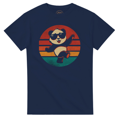 "Retro Disco Panda" – Funny Dancing Panda T-Shirt – Vintage Sunset Graphic Tee (Navy) - MildPrint.store