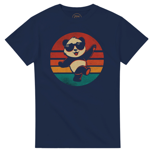 "Retro Disco Panda" – Funny Dancing Panda T-Shirt – Vintage Sunset Graphic Tee (Navy) - MildPrint.store