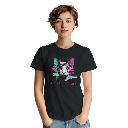 "Sleep? Error 404" – Glitch Cat T-Shirt – Cyberpunk Sphynx Meme Shirt – Funny Unisex Techwear Tee (Black) - MildPrint.store