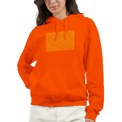 "Solar Code" – Orange Hoodie with Abstract Yellow Pattern - MildPrint.store