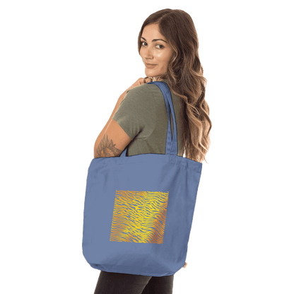 "Solar Lines Tote" – Organic Cotton Tote Bag with Abstract Yellow Wave Print - MildPrint.store
