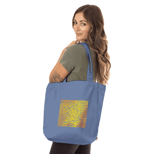 "Solar Lines Tote" – Organic Cotton Tote Bag with Abstract Yellow Wave Print - MildPrint.store