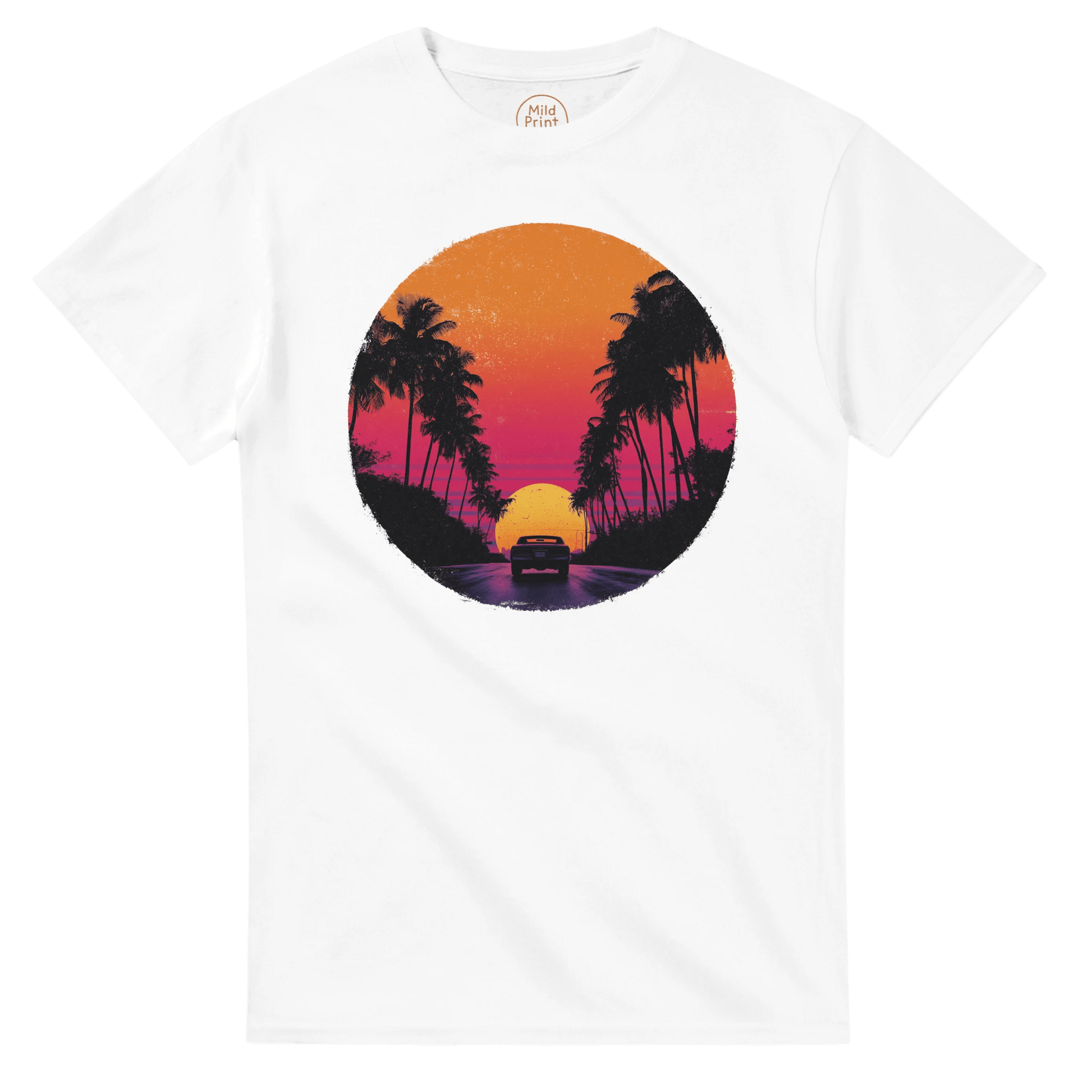 "Sunset Drive" – Retro Car & Palm Trees T-shirt - MildPrint.store